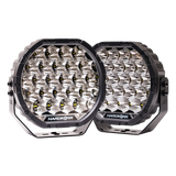 Pair of Hardkorr XD Series 9 inch LED driving lights with exposed LED reflectors and mounting brackets.