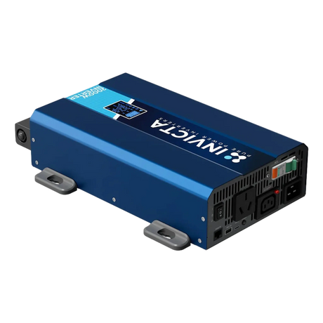 Invicta 2000W 12V Pure Sine Wave Inverter rear view with RCD and outlet panel.