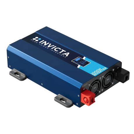 Invicta 2000W 12V Pure Sine Wave Inverter side view with red and black terminal.