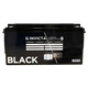 Invicta Black 200Ah 12V Bluetooth lithium battery straight front view with specification label.