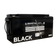 Invicta Black 200Ah 12V Bluetooth lithium battery front-left view with carrying straps and front label.