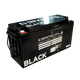 Invicta Black 200Ah 12V Bluetooth lithium battery upper front-left view with terminal and lid branding.