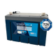 Invicta Xero 100Ah 12V lithium battery with Bluetooth in a front right view with top terminals and TUV SUD tag visible.