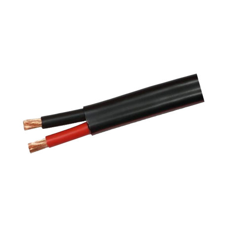 KEY 8 B&S twin core battery cable with red and black insulated wires and exposed copper ends.