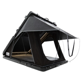 Outback Tourer 1.2 Plus Rooftop Tent front-left studio view with open side window and rainfly.