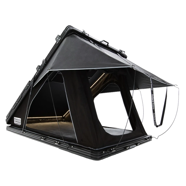 Outback Tourer 1.2 Plus Rooftop Tent front-left studio view with open side window and rainfly.
