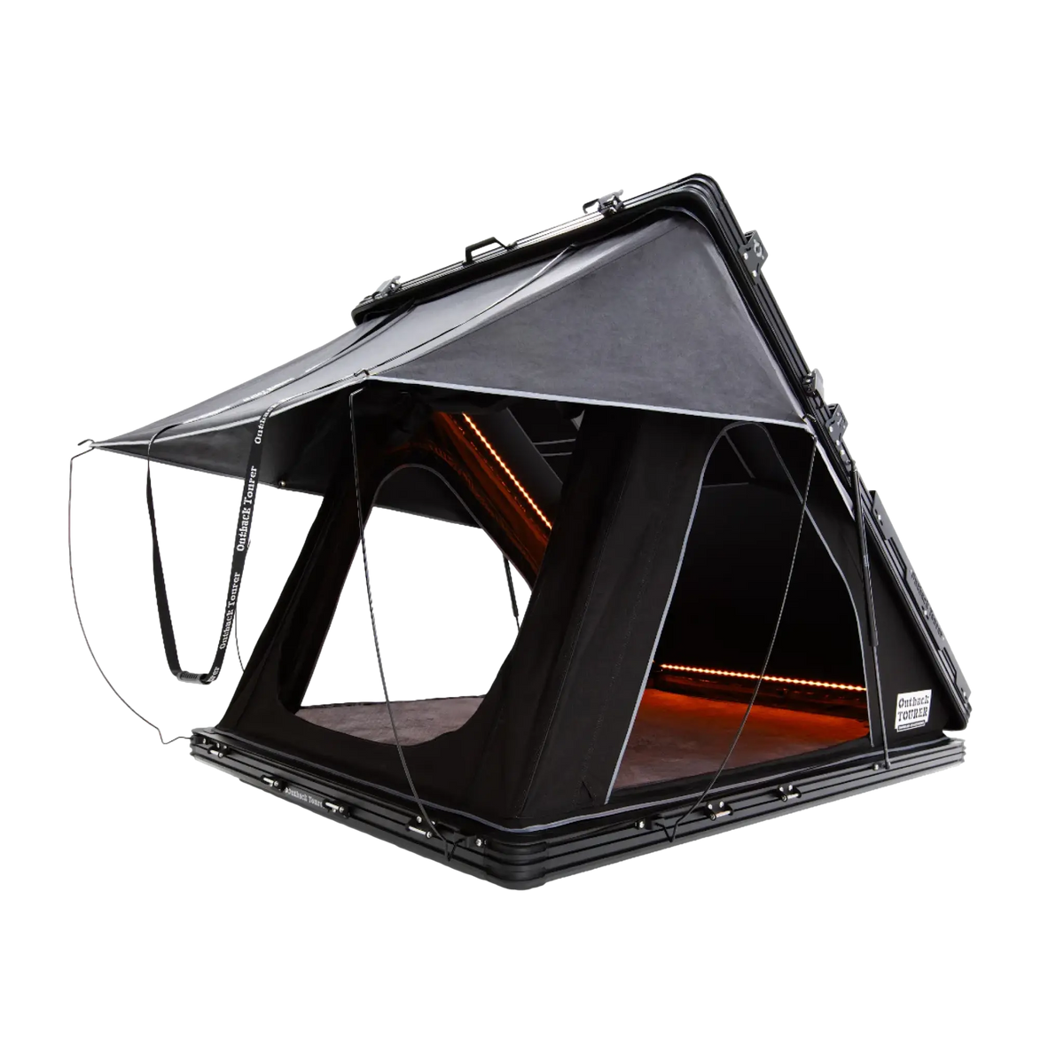 Outback Tourer 1.2 Plus Rooftop Tent front-right studio view with open doorway and rainfly.