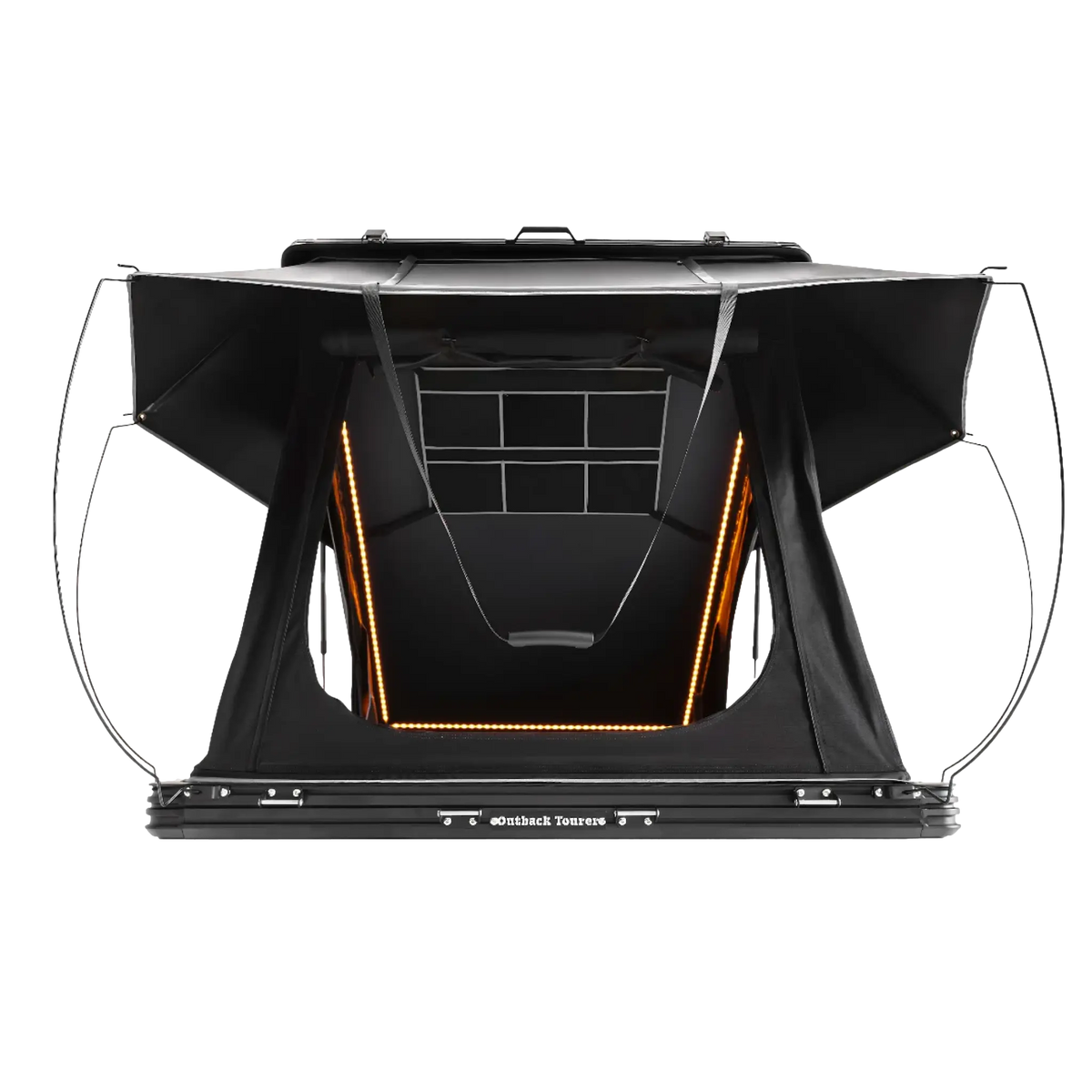 Outback Tourer 1.2 Plus Rooftop Tent front studio view with open doorway and gear pocket.