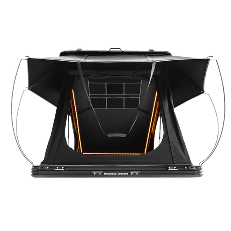 Outback Tourer 1.2 Plus Rooftop Tent front studio view with open doorway and gear pocket.