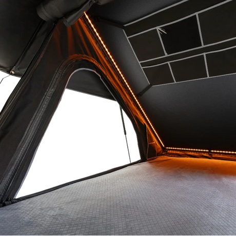 Outback Tourer 1.2 Plus Rooftop Tent interior light strips beside the gear organiser.