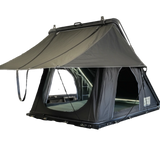 Outback Tourer 1.4 rooftop tent front left view with side windows and canopy open.