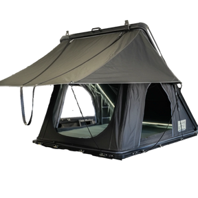 Outback Tourer 1.4 rooftop tent front left view with side windows and canopy open.