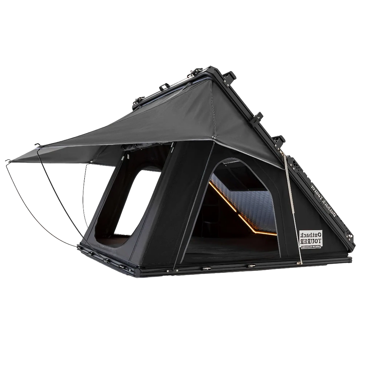 Outback Tourer 1.4 Rooftop Tent rear left studio view with open side window and rainfly.