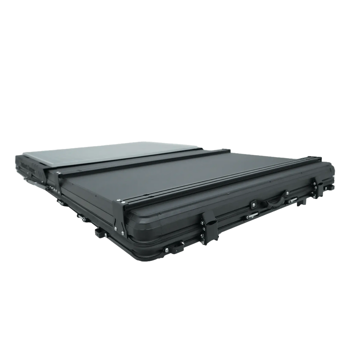 Outback Tourer 1.4 X Rooftop Tent closed shell with cross bars on top.