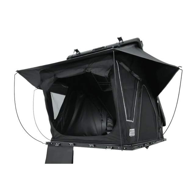 Outback Tourer 1.4 X Rooftop Tent rear right studio view with rainfly extended.
