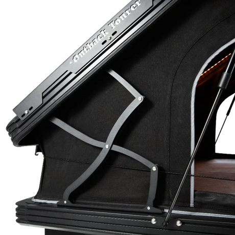 Outback Tourer 1.4 X Plus Rooftop Tent hinge and gas strut close up view.