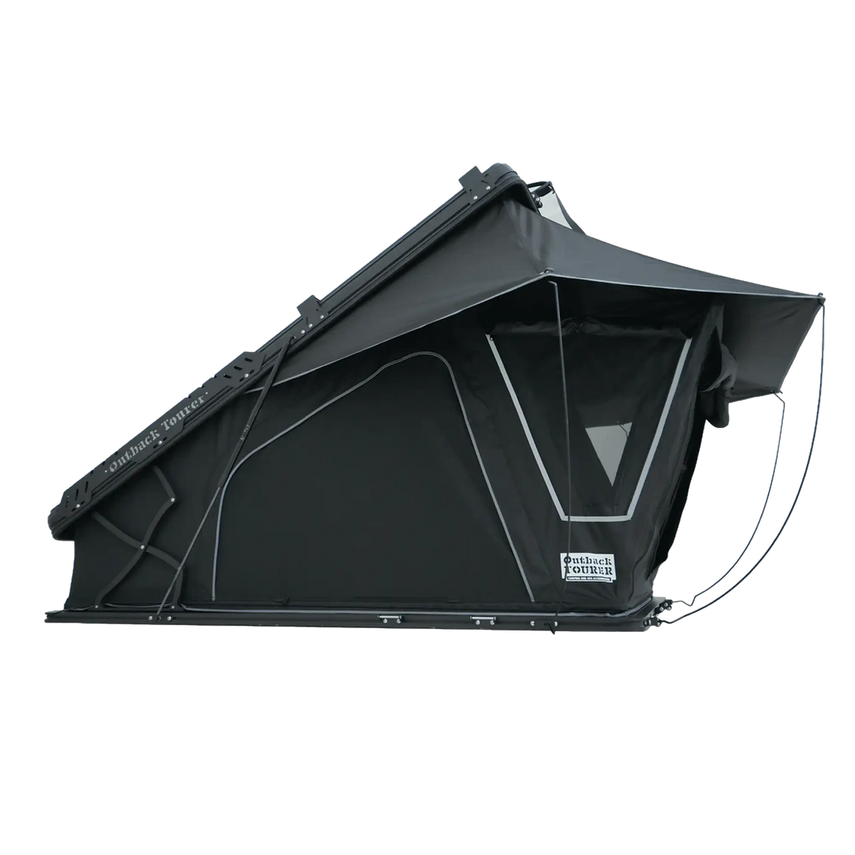 Outback Tourer 1.4 X Rooftop Tent side studio view all closed and rainfly open.
