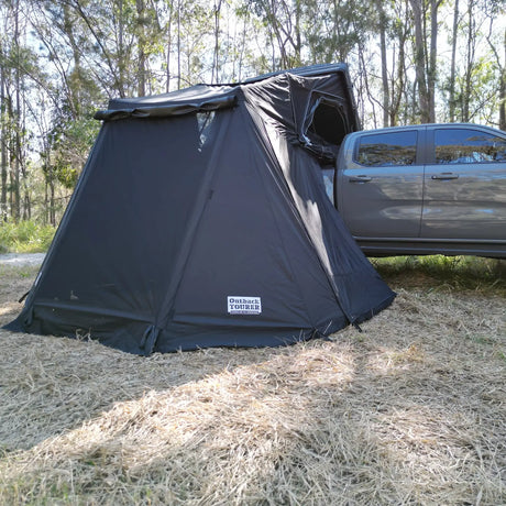 Outback Tourer 1.5 Lite Annex closed right-side view attached to a ute.