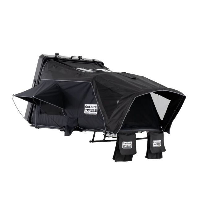 Outback Tourer 1.5 Lite Rooftop Tent front left studio view with rainfly open.