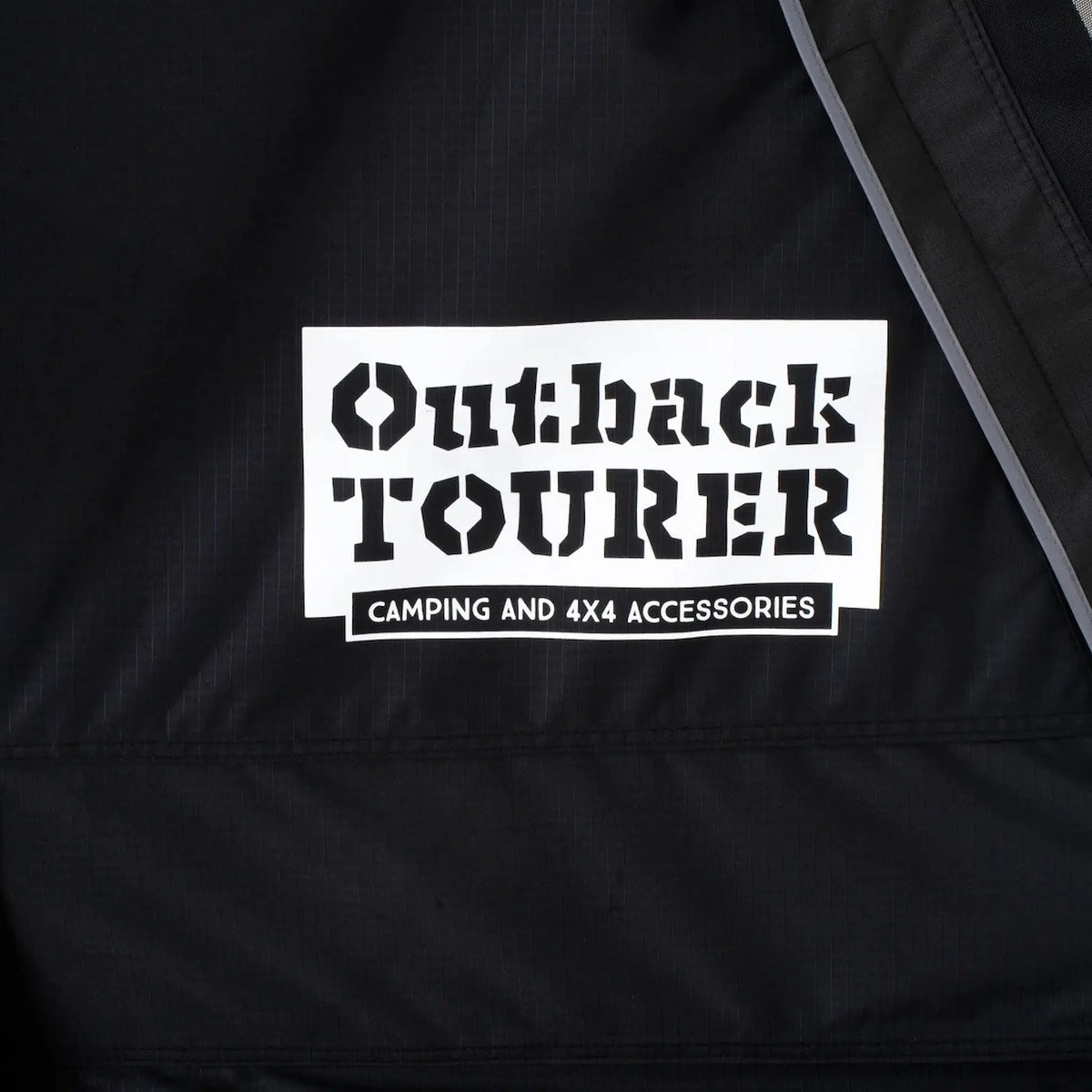 Outback Tourer 1.5 Lite Rooftop Tent logo on the black tent canvas.