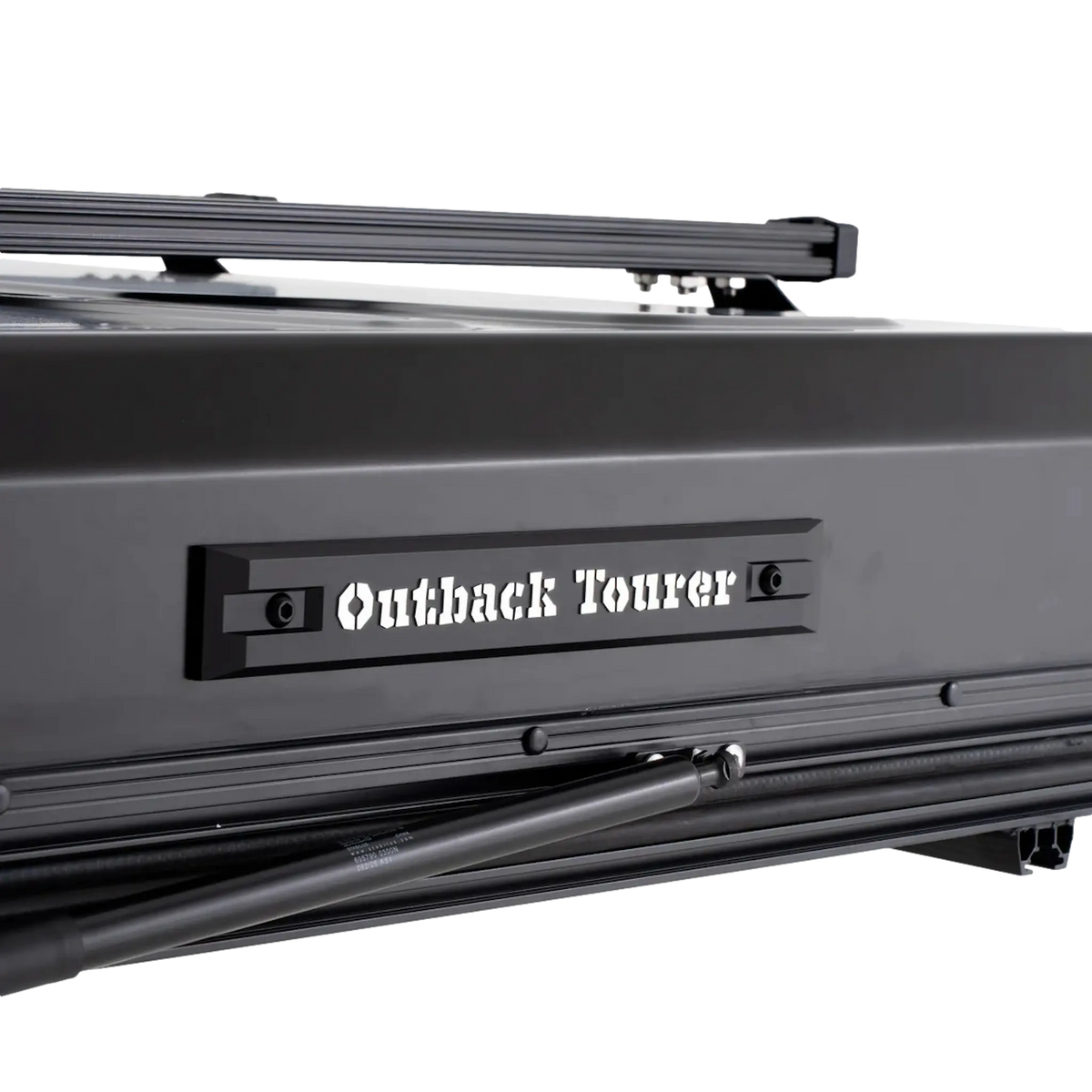 Outback Tourer 1.5 Lite Rooftop Tent side logo detail on the closed shell.