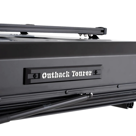 Outback Tourer 1.5 Lite Rooftop Tent side logo detail on the closed shell.