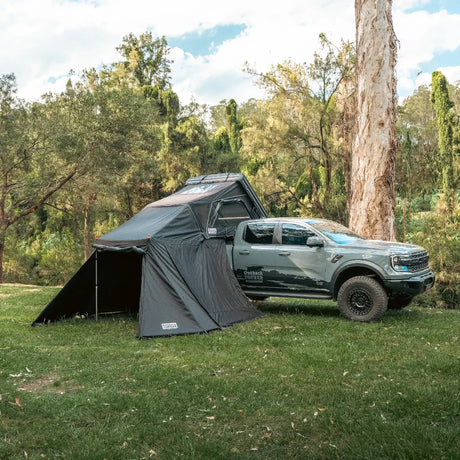 Outback Tourer 1.5 Pro Annex open right view with side canopy open and pole visible.