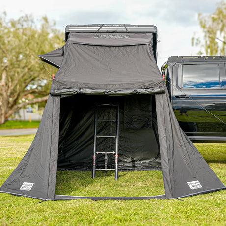 Outback Tourer 1.9 Pro Annex front view with entry open and ladder inside.