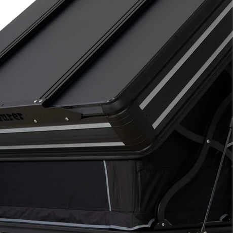 Outback Tourer 1.9 Pro Rooftop Tent open corner detail with grey lines and side fabric.