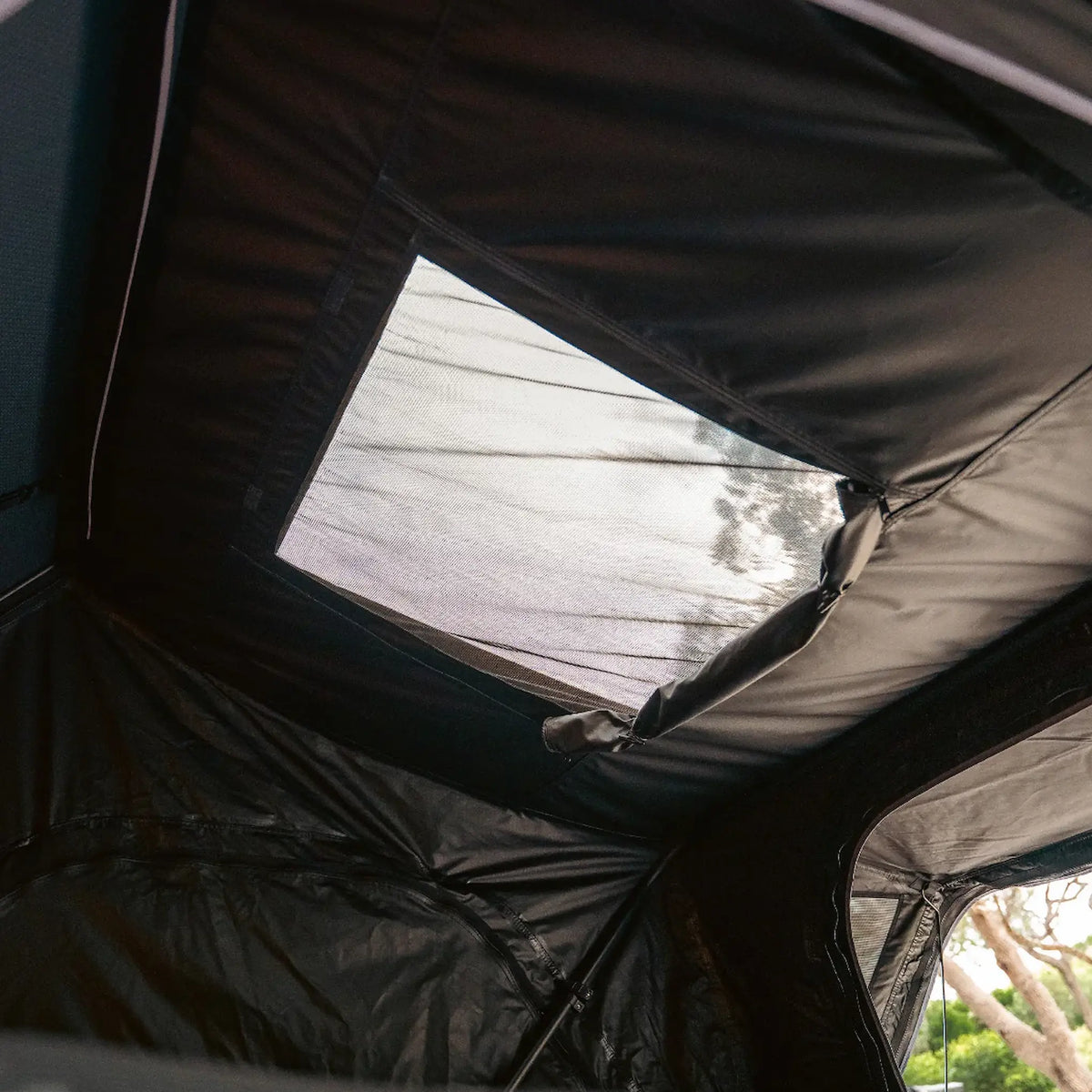 Outback Tourer 1.9 Pro Rooftop Tent interior sunroof window in the tent roof.