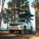 Outback Tourer 1250 Z Rooftop Tent front right installed view on a prado at Moreton Island.