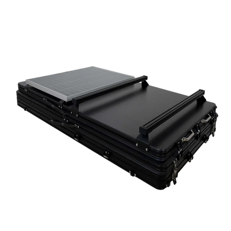 Outback Tourer 1550 Z Rooftop Tent closed top view with roof cross bars and solar panel.