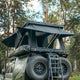 Outback Tourer 1550 Z Rooftop Tent rear open view with rain flys completely open.