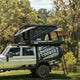 Outback Tourer 1550 Z Rooftop Tent side left installed view on a 79 Landcruiser.