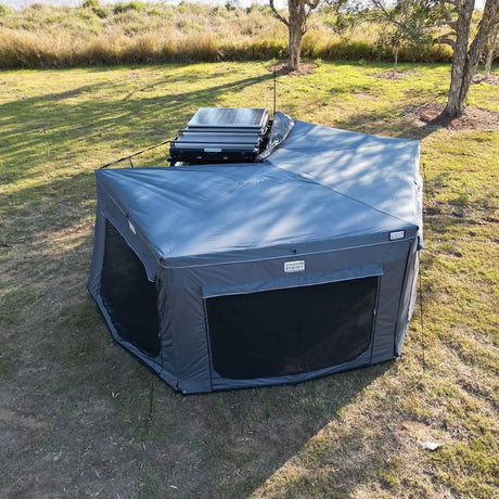 Outback Tourer Drivers Side 270 Full Wall Kit right-top view with side mesh panel beside the ute canopy.