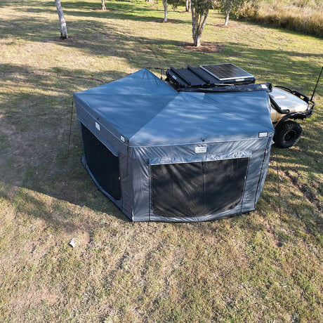 Outback Tourer Drivers Side 270 Full Wall Kit right-top view from above with roof and side mesh panels.