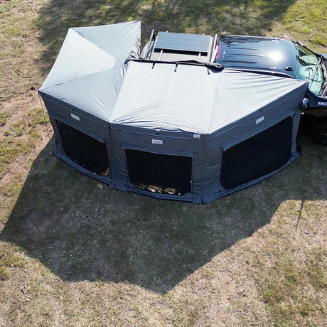 Outback Tourer Drivers Side 270 Plus Full Wall Kit birdseye view with side mesh panels visible.