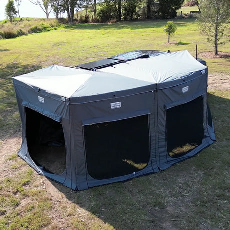 Outback Tourer Drivers Side 270 Plus Full Wall Kit top side view with three mesh wall panels.
