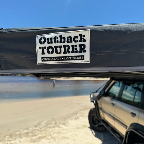 Outback Tourer Passenger Side 270 Awning logo patch on the awning edge.