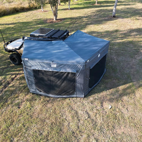 Outback Tourer Passenger Side 270 Full Wall Kit top left view with side mesh panel and roof section.
