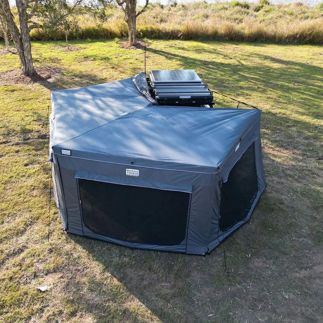 Outback Tourer Passenger Side 270 Full Wall Kit top front view with mesh side panels.