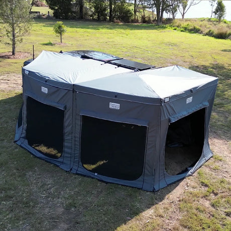 Outback Tourer Passenger Side 270 Plus Full Wall Kit top side view with mesh window panels.