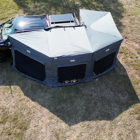 Outback Tourer Passenger Side 270 Plus Full Wall Kit aerial view with mesh panels.