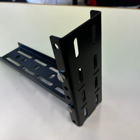 Outback Tourer Passenger Side 270 Plus X-Tend Awning black adjustable mounting bracket with slotted plate and bolts.