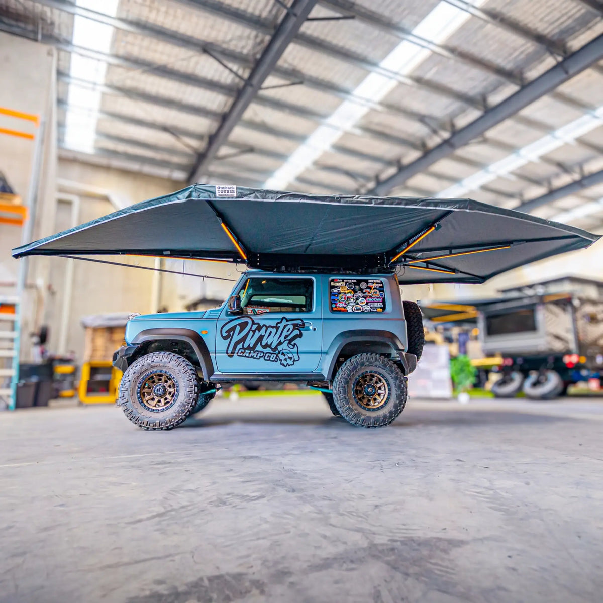 Outback Tourer Passenger Side 270 Plus X-Tend Awning underside view on a Jimny.