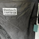 Outback Tourer Shower Awning logo with a hanging power bank for the LED lights.