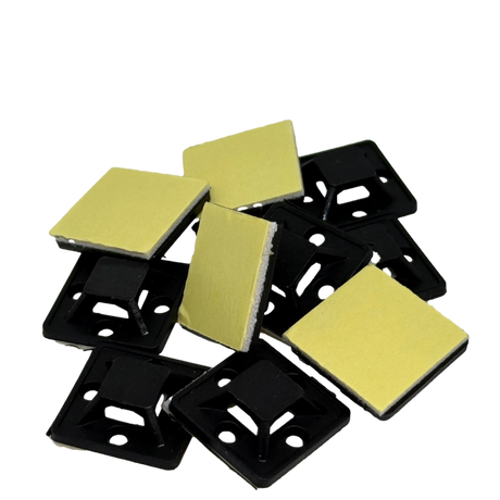 Rekcharge 10-pack adhesive cable tie mounts top view with square bases and peel-off adhesive pads.