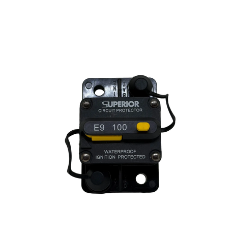 Rekcharge 100A Inline Waterproof Resettable Circuit Breaker front view.