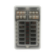 Rekcharge 12 way fuse block front view with fuse slots and LED indicators visible through the cover.