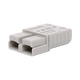 Rekcharge grey 120A Anderson plug in a front right view with the contact openings and polarity markings visible.